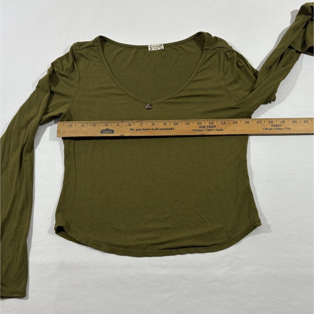 Free People Intimately Green Scoop Baby Doll Long Sleeve Top Shirt Grunge Sz S - Picture 5 of 10